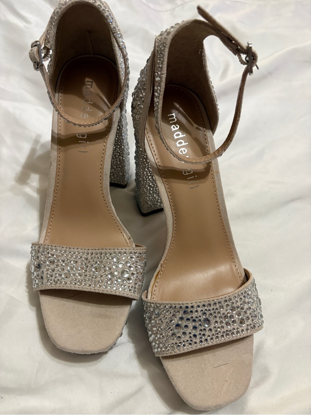 Madden Girl Silver Crystal Embellished Block Heel Sandals